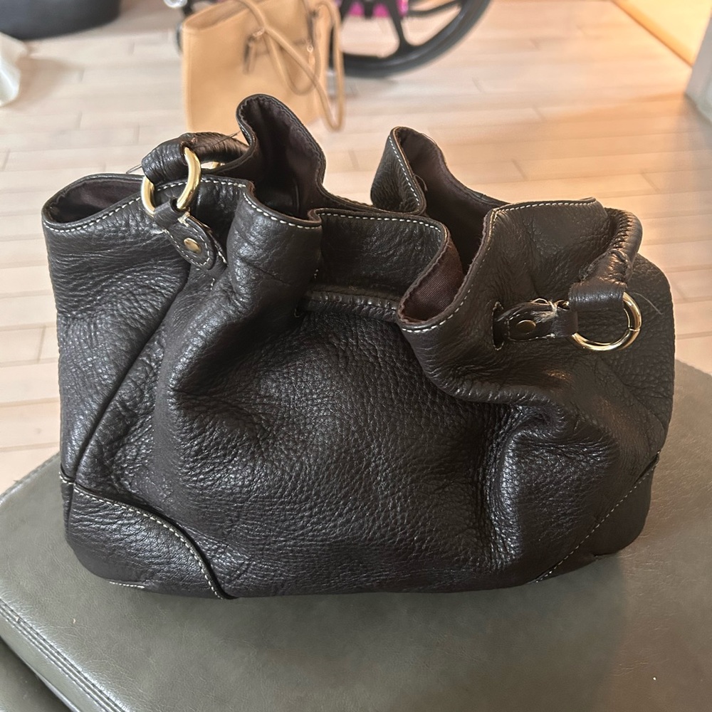Vintage Talbots black leather cinch purse